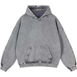 Men's Gray Pullover Plain Preppy Streetwear Cotton Vintage Hoodies Sweatshirt
